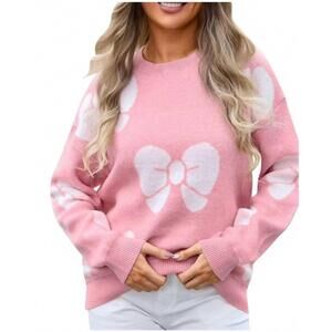 NEW MAINSTRIP crew neck bow printed sweater in pink